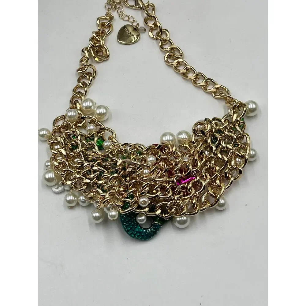 Betsey Johnson Santa‎ Mermaid Candy Cane Drama Christmas Xmas Statement Necklace